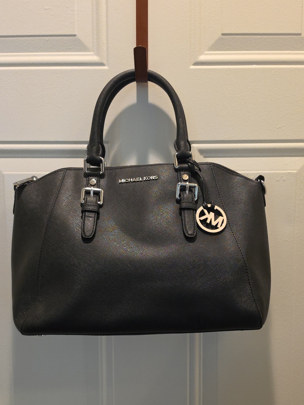 Michael Kors Black Saffiano Leather Dome Satchel